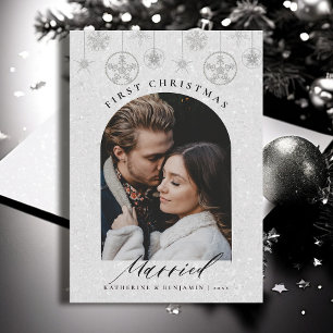 Eerste kerst Getrouwd Sparkles Boho Lijst Foto Feestdagenkaart