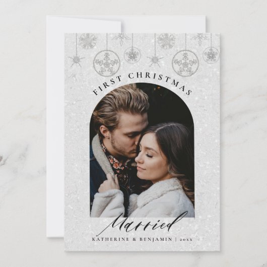 Eerste kerst Getrouwd Sparkles Boho Lijst Foto Feestdagenkaart (Voorkant)