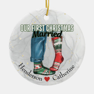 Eerste kerst getrouwd stel in Sokken Keramisch Ornament