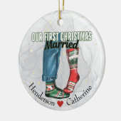 Eerste kerst getrouwd stel in Sokken Keramisch Ornament (Links)