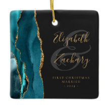 Eerste kerst getrouwd Teal agaat goud schrift