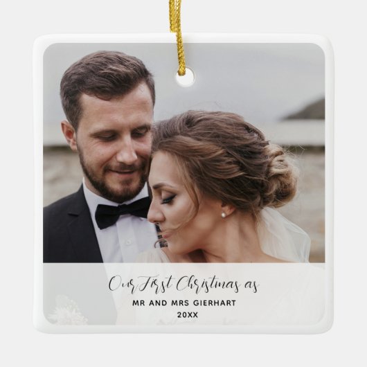 Eerste kerst getrouwd trouwdag foto keramisch ornament (Voorkant)