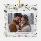 Eerste kerst getrouwd & vrolijk grillige foto keramisch ornament (Voorkant)