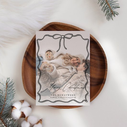 Eerste kerst getrouwde boog foto kerst feestdagenkaart