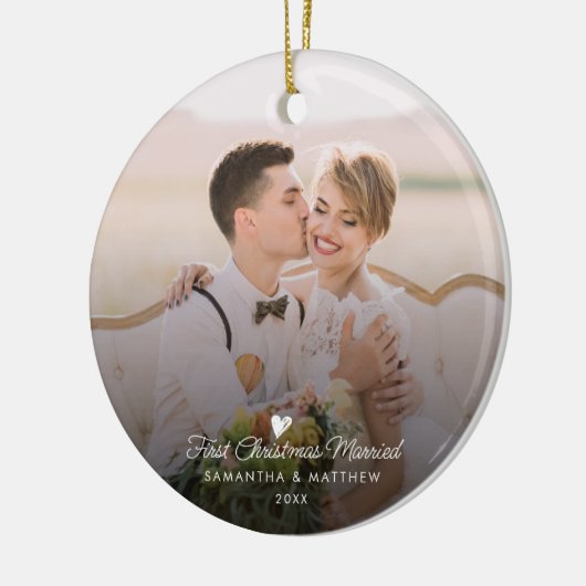 Eerste kerst getrouwde foto Feestdagen Keramisch Ornament (Links)