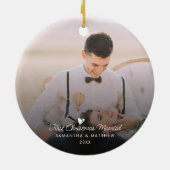 Eerste kerst getrouwde foto Feestdagen Keramisch Ornament (Achterkant)