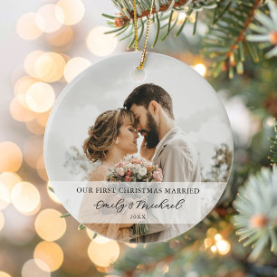 Eerste kerst getrouwde Pas getrouwd Foto Keramisch Ornament
