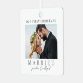 Eerste kerst getrouwde script kalligrafie foto metalen ornament (Voorkant links)