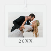 Eerste kerst getrouwde script kalligrafie foto metalen ornament (Achterkant)