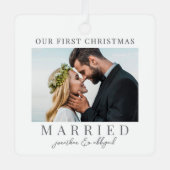 Eerste kerst getrouwde script kalligrafie foto metalen ornament (Voorkant)