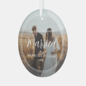 Eerste kerst getrouwde script overlay foto glas ornament (Voorkant links)