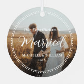Eerste kerst getrouwde script overlay foto metalen ornament (Achterkant)