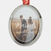 Eerste kerst getrouwde script overlay foto metalen ornament (Links)