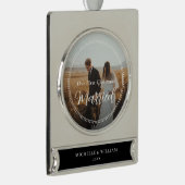 Eerste kerst getrouwde script overlay foto verzilverd banner ornament (Rechts)