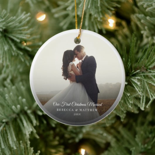 Eerste kerst getrouwde trouwfoto Keepsake Keramisch Ornament (Boom)