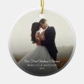 Eerste kerst getrouwde trouwfoto Keepsake Keramisch Ornament (Voorkant)