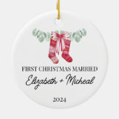 Eerste kerst Getrouwde waterverf kous Keramisch Ornament (Achterkant)