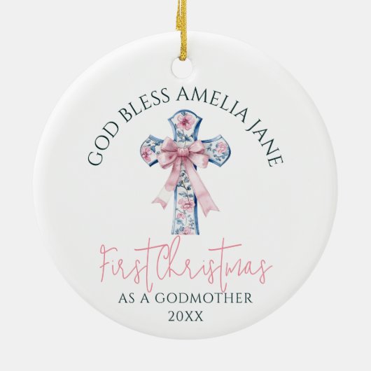 Eerste kerst Godmother Keep sake God Bless Keramisch Ornament (Achterkant)