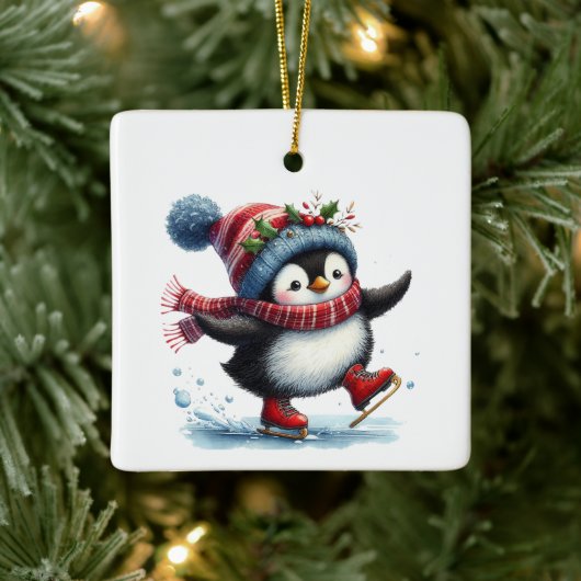 Eerste kerst grillige Schattigee pinguïn Gepersona Keramisch Ornament (Boom)