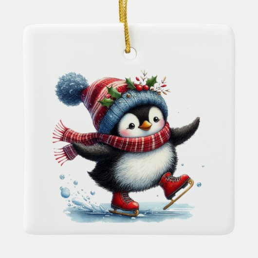 Eerste kerst grillige Schattigee pinguïn Gepersona Keramisch Ornament (Voorkant)