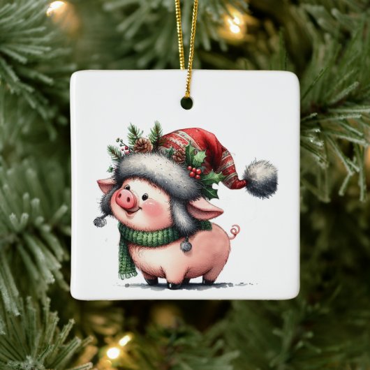Eerste kerst grillige Schattigee varken Gepersonal Keramisch Ornament (Boom)