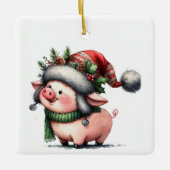 Eerste kerst grillige Schattigee varken Gepersonal Keramisch Ornament (Voorkant)