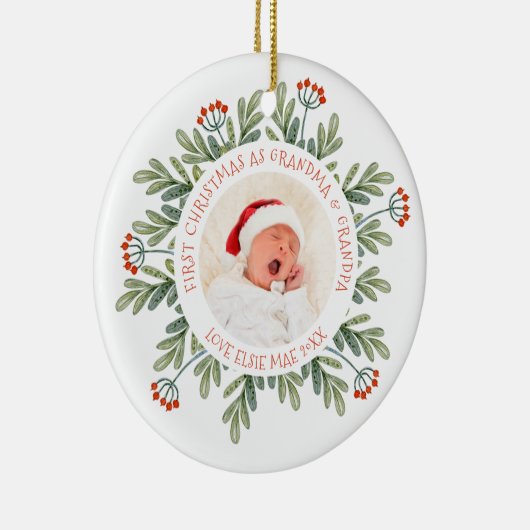 Eerste kerst Grootmoeder Grootvader Foto Namen Bla Keramisch Ornament (Rechts)