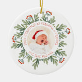 Eerste kerst Grootmoeder Grootvader Foto Namen Bla Keramisch Ornament (Voorkant)