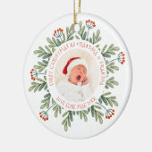 Eerste kerst Grootmoeder Grootvader Foto Namen Bla Keramisch Ornament (Links)