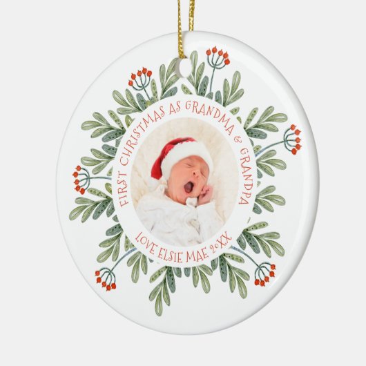 Eerste kerst Grootmoeder Grootvader Foto Namen Bla Keramisch Ornament (Links)