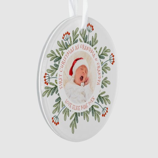 Eerste kerst Grootmoeder Grootvader Foto Namen Bla Ornament (voorkant)