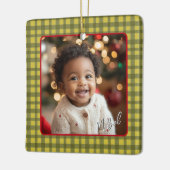 Eerste kerst Grootouders Foto Green Gingham Keramisch Ornament (Links)