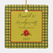 Eerste kerst Grootouders Foto Green Gingham Keramisch Ornament (Achterkant)