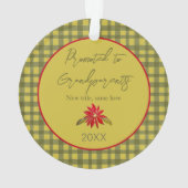 Eerste kerst Grootouders Foto Green Gingham Ornament (achterkant)