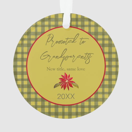 Eerste kerst Grootouders Foto Green Gingham Ornament (achterkant)