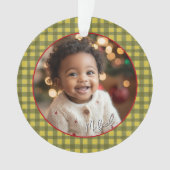 Eerste kerst Grootouders Foto Green Gingham Ornament (voorkant)