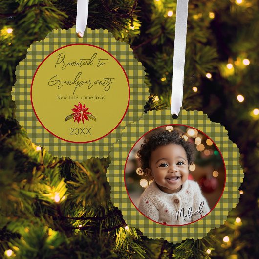 Eerste kerst Grootouders Foto Green Gingham Ornament Kaart