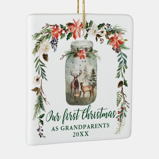 Eerste kerst grootouders herten FOTO ACHTERKANT Keramisch Ornament (Rechts)