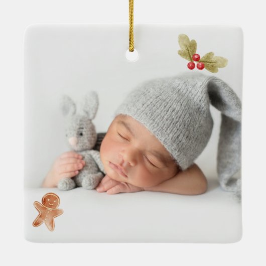Eerste kerst Grootouders met foto schattige boho Keramisch Ornament (Achterkant)
