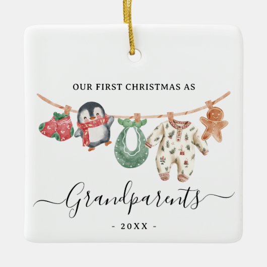 Eerste kerst Grootouders met foto schattige boho Keramisch Ornament (Voorkant)