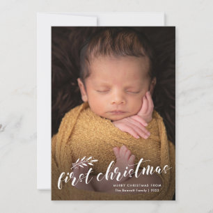 Eerste kerst handgeschreven babyfoto feestdagenkaart