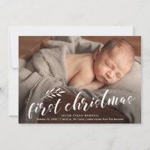Eerste kerst handgeschreven babyfoto 