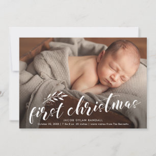 Eerste kerst handgeschreven babyfoto  feestdagenkaart