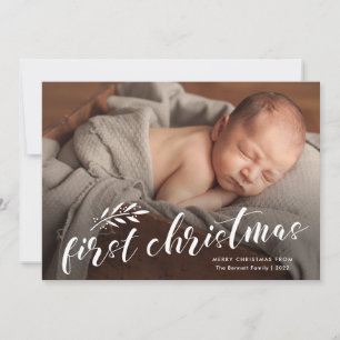 Eerste kerst handgeschreven babyfoto feestdagenkaart