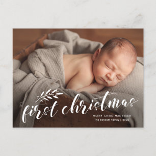 Eerste kerst handgeschreven babyfoto feestdagenkaart