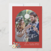 Eerste Kerst handgeschreven script bruiloft foto Feestdagenkaart (Voorkant)