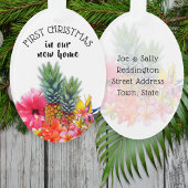 Eerste Kerst Hawaiiaanse Bloemen Custom Oval Ornament