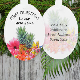 Eerste Kerst Hawaiiaanse Bloemen Custom Oval Ornament