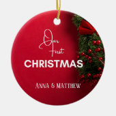 Eerste kerst Heilige bessen naam gepersonaliseerd Keramisch Ornament (Voorkant)