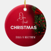 Eerste kerst Heilige bessen naam gepersonaliseerd Keramisch Ornament (Achterkant)